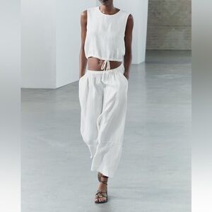 New ZARA 100% Linen Midi Skirt ZW Collection